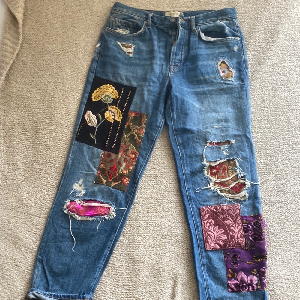 We the Free Distressed Patchwork Jeans